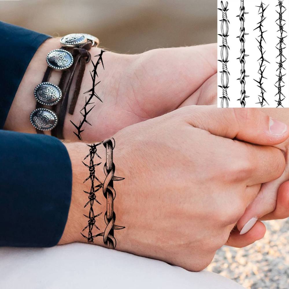 1 Sheet barbed wire Temporary Tattoos For Women Men Adults Hands Finger Foot Neck Clavicle Legs Thigh Forearm Shank Arm Body Art Makeup, Semi Permanent Temp Fake Tattoo Stickers Waterproof Long Lasting Realistic Tatoos For Festival Party Accessory