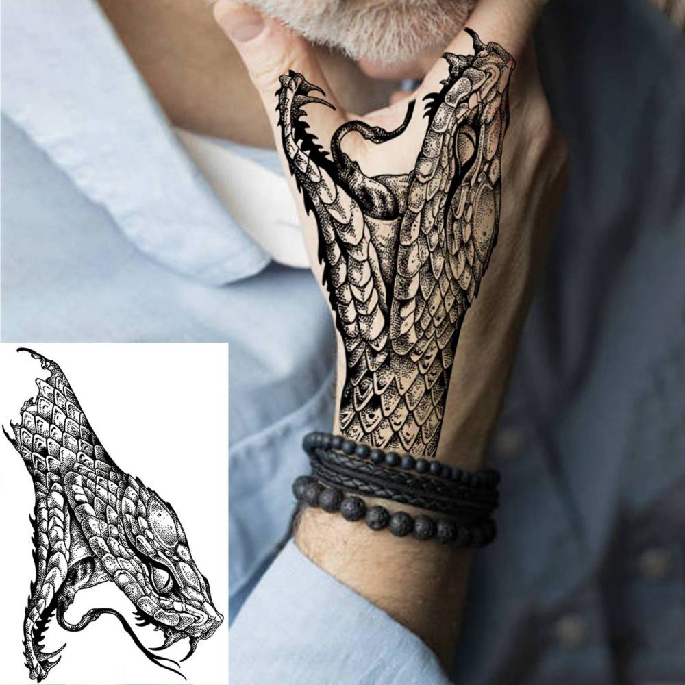 1 Sheet cobra Snake Temporary Tattoos For Women Men Adults Hands Finger Foot Neck Clavicle Legs Thigh Forearm Shank Arm Body Art Makeup, Semi Permanent Temp Fake Tattoo Stickers Waterproof Long Lasting Realistic Tatoos For Festival Party Accessory