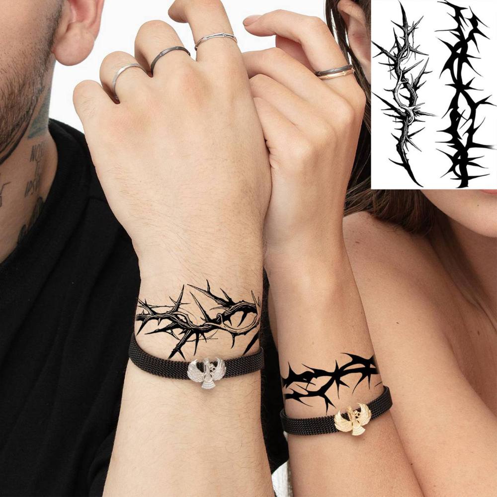 1 Sheet barbed wire Temporary Tattoos For Women Men Adults Hands Finger Foot Neck Clavicle Legs Thigh Forearm Shank Arm Body Art Makeup, Semi Permanent Temp Fake Tattoo Stickers Waterproof Long Lasting Realistic Tatoos For Festival Party Accessory
