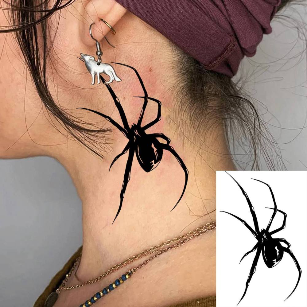 1 Sheet Halloween Spider Temporary Tattoos For Women Men Adults Hands Finger Foot Neck Clavicle Legs Thigh Forearm Shank Arm Body Art Makeup, Semi Permanent Temp Fake Tattoo Stickers Waterproof Long Lasting Realistic Tatoos For Festival Party Accessory