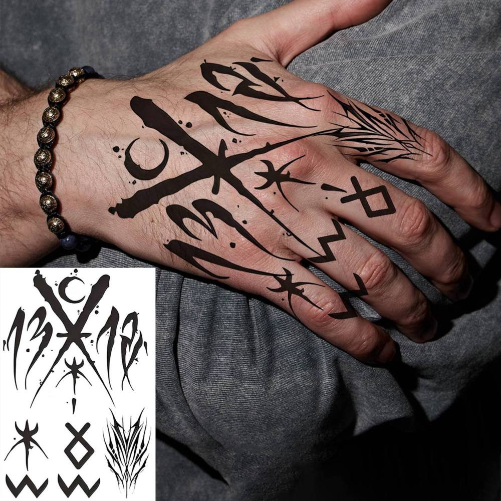 1 Sheet Trrbal Temporary Tattoos For Women Men Adults Hands Finger Foot Neck Clavicle Legs Thigh Forearm Shank Arm Body Art Makeup, Semi Permanent Temp Fake Tattoo Stickers Waterproof Long Lasting Realistic Tatoos For Festival Party Accessory