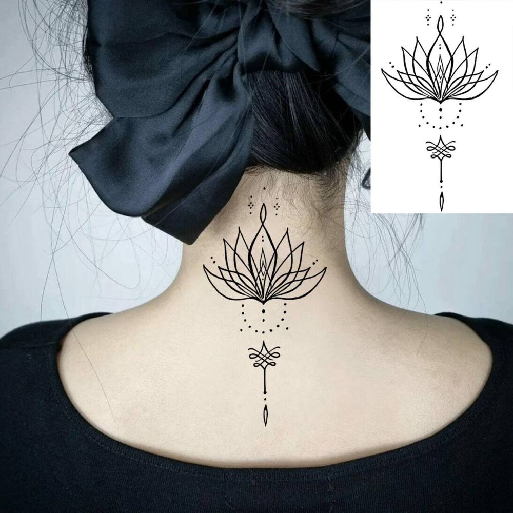 1 Sheet Lotus Temporary Tattoos For Women Men Adults Hands Finger Foot Neck Clavicle Legs Thigh Forearm Shank Arm Body Art Makeup, Semi Permanent Temp Fake Tattoo Stickers Waterproof Long Lasting Realistic Tatoos For Festival Party Accessory