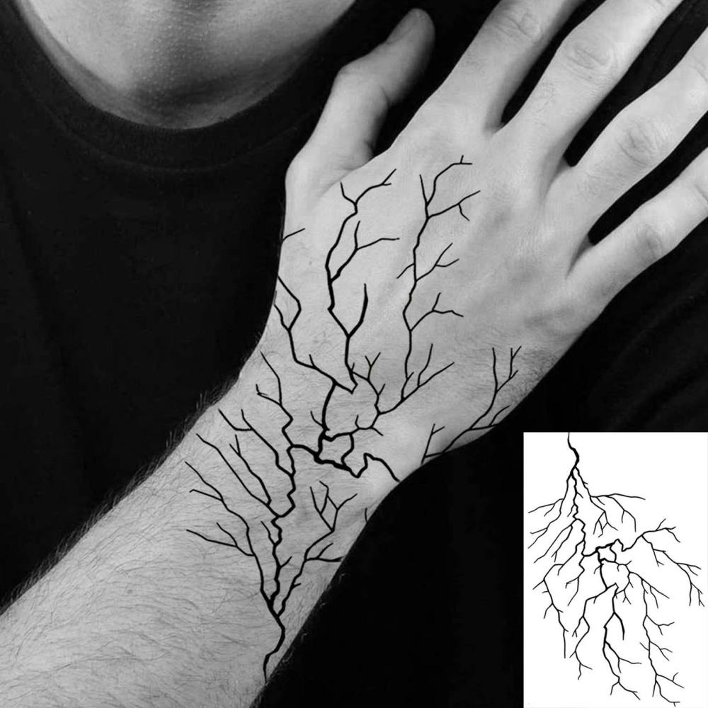 1 Sheet lightningTemporary Tattoos For Women Men Adults Hands Finger Foot Neck Clavicle Legs Thigh Forearm Shank Arm Body Art Makeup, Semi Permanent Temp Fake Tattoo Stickers Waterproof Long Lasting Realistic Tatoos For Festival Party Accessory