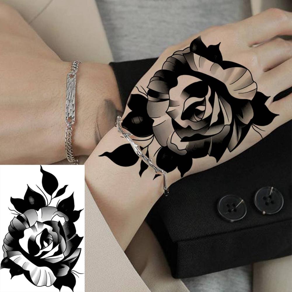 1 Sheet Rose Flower Temporary Tattoos For Women Men Adults Hands Finger Foot Neck Clavicle Legs Thigh Forearm Shank Arm Body Art Makeup, Semi Permanent Temp Fake Tattoo Stickers Waterproof Long Lasting Realistic Tatoos For Festival Party Accessory