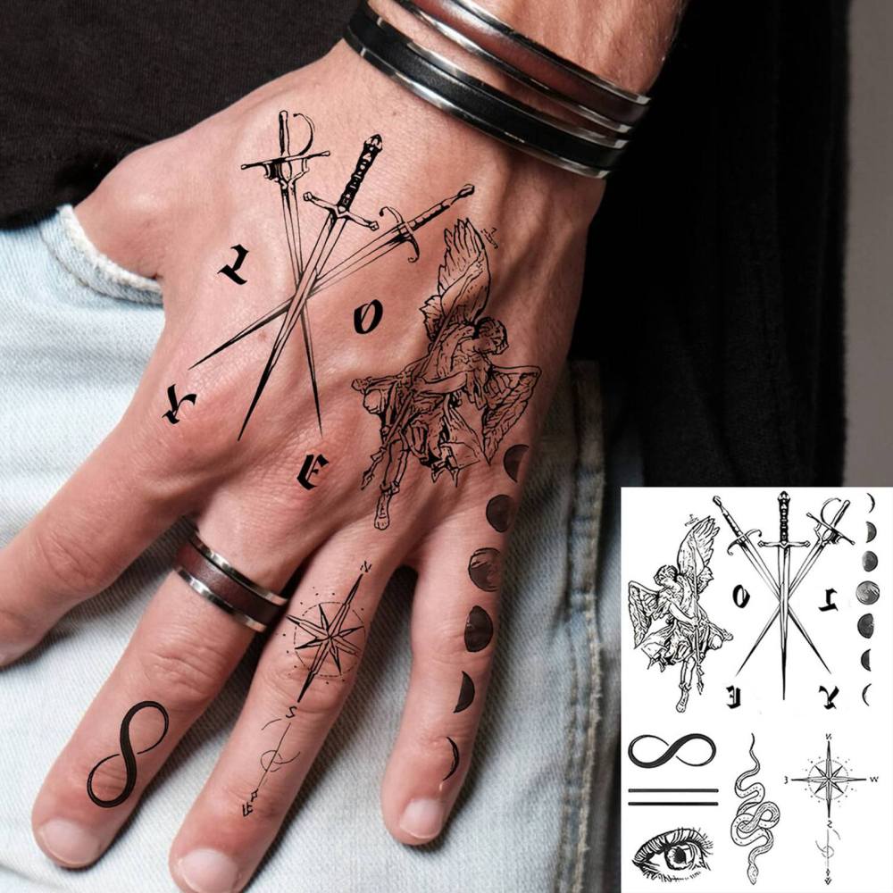 1 Sheet Tribal Temporary Tattoos For Women Men Adults Hands Finger Foot Neck Clavicle Legs Thigh Forearm Shank Arm Body Art Makeup, Semi Permanent Temp Fake Tattoo Stickers Waterproof Long Lasting Realistic Tatoos For Festival Party Accessory