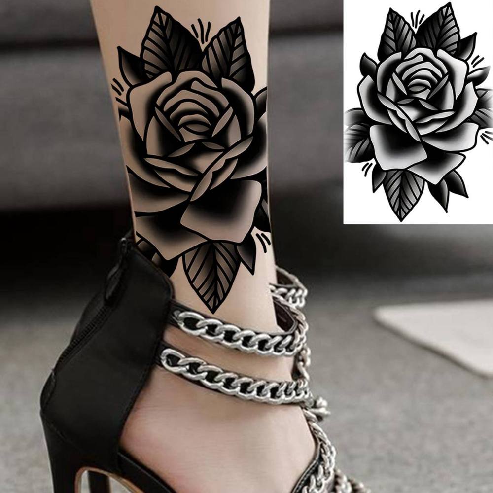 1 Sheet Rose Temporary Tattoos For Women Men Adults Hands Finger Foot Neck Clavicle Legs Thigh Forearm Shank Arm Body Art Makeup, Semi Permanent Temp Fake Tattoo Stickers Waterproof Long Lasting Realistic Tatoos For Festival Party Accessory