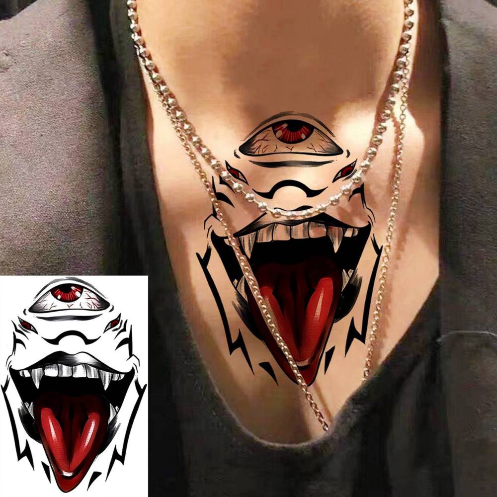 1 Sheet Halloween Smile Temporary Tattoos For Women Men Adults Hands Finger Foot Neck Clavicle Legs Thigh Forearm Shank Arm Body Art Makeup, Semi Permanent Temp Fake Tattoo Stickers Waterproof Long Lasting Realistic Tatoos For Festival Party Accessory