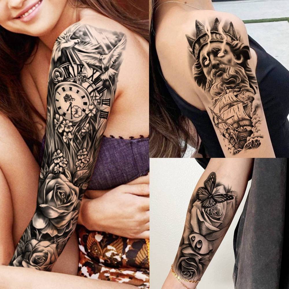 20 Sheets Full Arm Zeus Temporary Tattoos For Women Men Adults Hands Finger Foot Neck Clavicle Legs Thigh Arm Body Art Makeup, Semi Permanent Temp Fake Tattoo Stickers Waterproof Long Lasting Realistic Tatoos For Festival Party Accessory