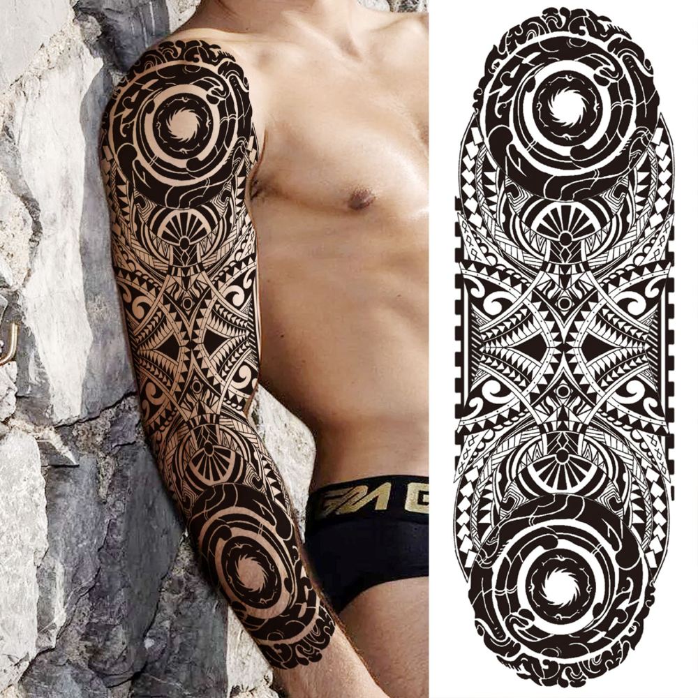 20 Sheets Full Arm Sleeve Maori Temporary Tattoos For Women Men Adults Hands Finger Foot Neck Clavicle Legs Thigh Arm Body Art Makeup, Semi Permanent Temp Fake Tattoo Stickers Waterproof Long Lasting Realistic Tatoos For Festival Party Accessory