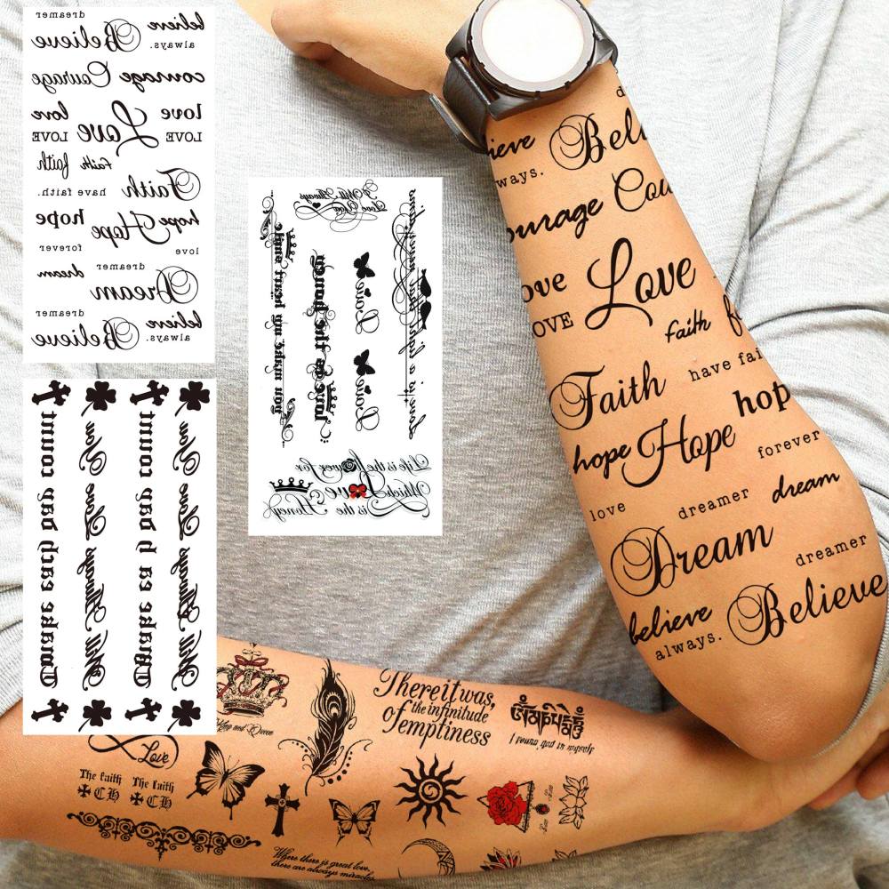 12 Sheets Letter Words Quote Temporary Tattoos For Women Men Adults Hands Finger Foot Neck Clavicle Shank Arm Body Art Makeup, Semi Permanent Temp Fake Tattoo Stickers Waterproof Long Lasting Realistic Tatoos For Festival Party Accessory