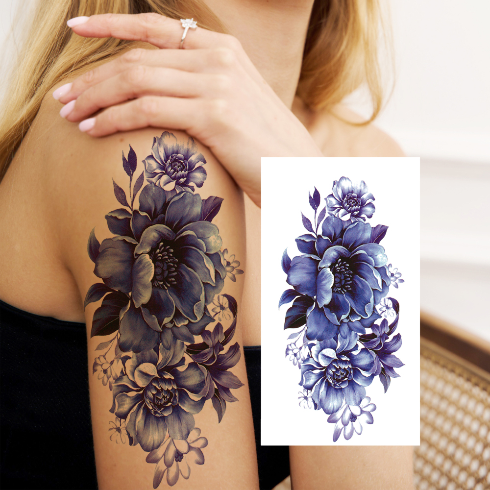 10 Sheets Rose Flower Temporary Tattoos For Women Men Adults Hands Finger Foot Neck Clavicle Shank Arm Body Art Makeup, Semi Permanent Temp Fake Tattoo Stickers Waterproof Long Lasting Realistic Tatoos For Festival Party Accessory