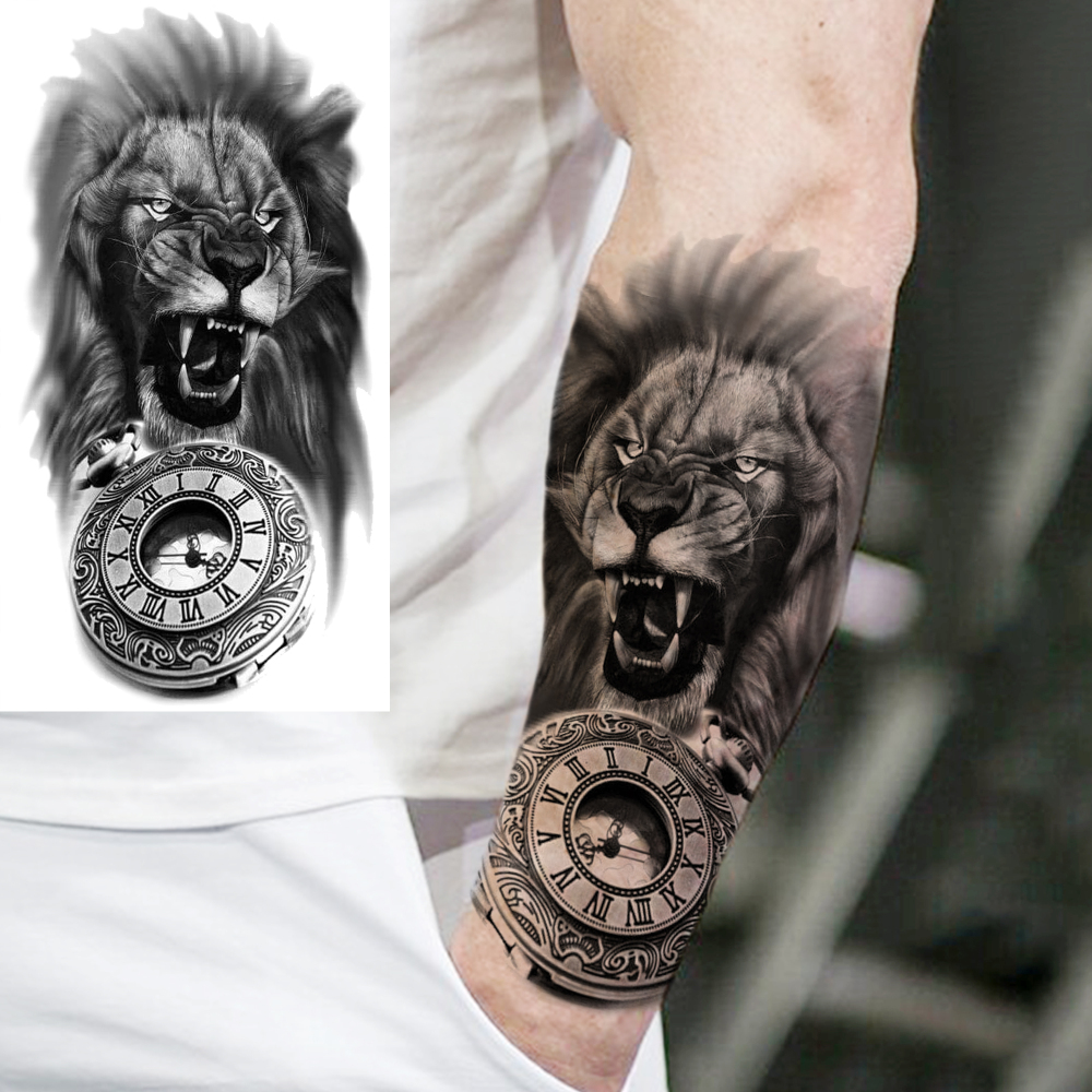 10 Sheets Lion Tiger Temporary Tattoos For Women Men Adults Hands Finger Foot Neck Clavicle Shank Arm Body Art Makeup, Semi Permanent Temp Fake Tattoo Stickers Waterproof Long Lasting Realistic Tatoos For Festival Party Accessory