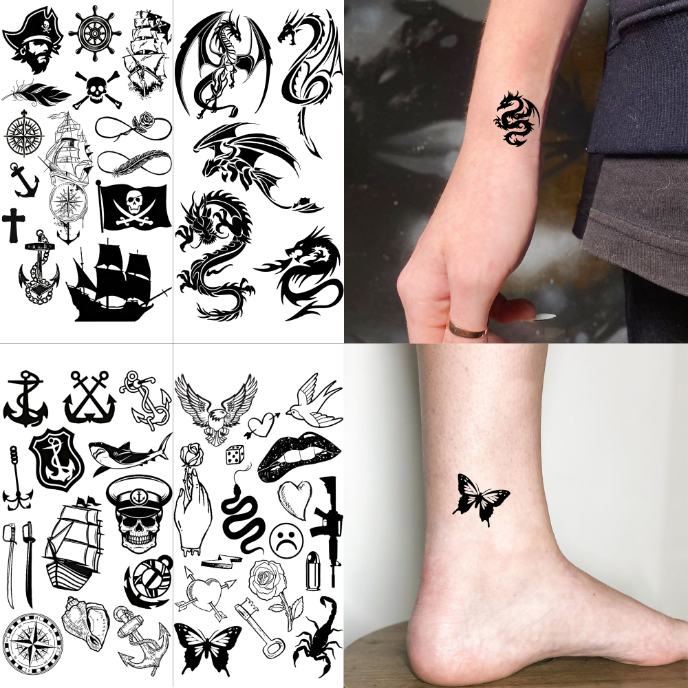 15 Sheets Skull Anchor Temporary Tattoos For Women Men Adults Hands Finger Foot Neck Clavicle Shank Arm Body Art Makeup, Semi Permanent Temp Fake Tattoo Stickers Waterproof Long Lasting Realistic Tatoos For Festival Party Accessory
