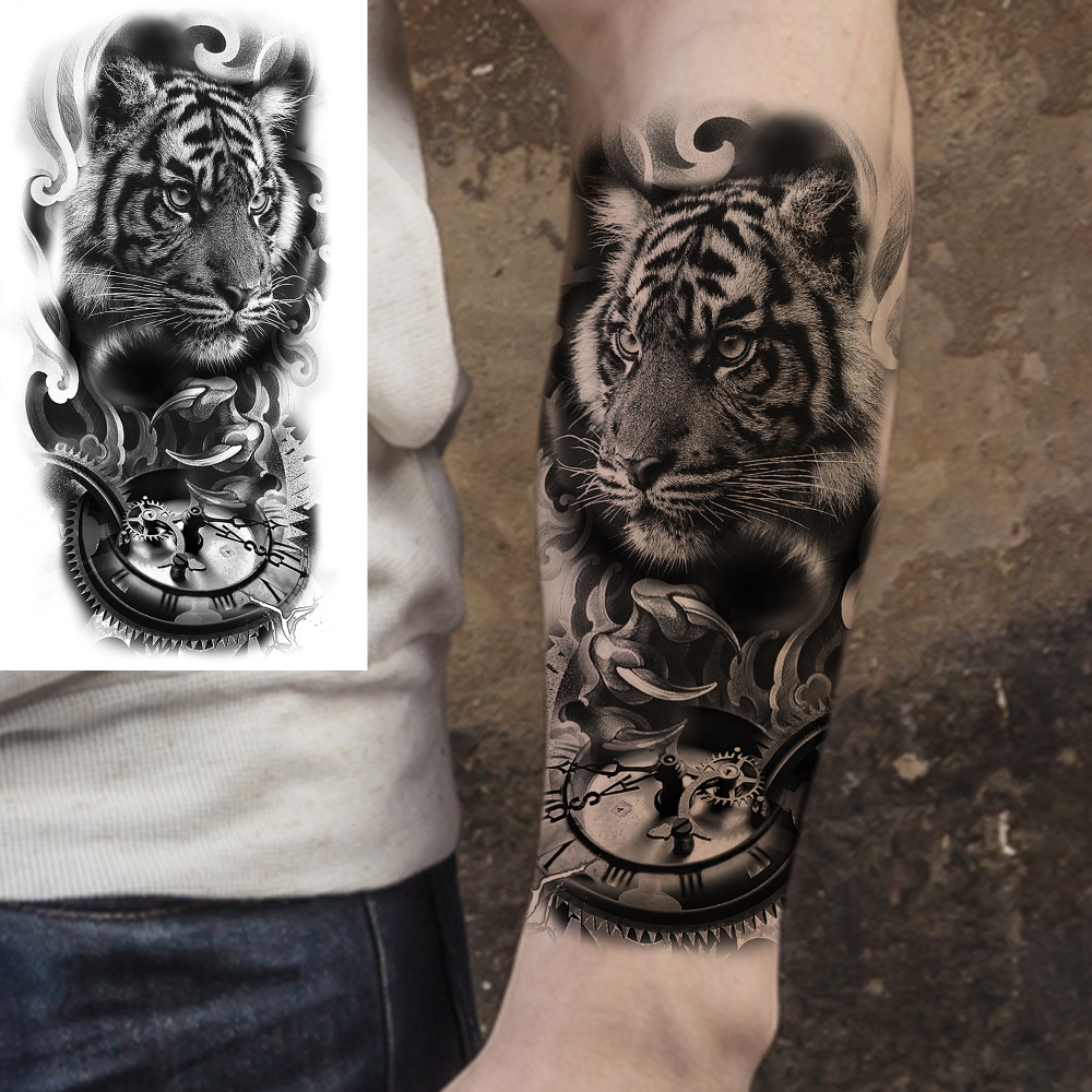 8 Sheets Tiger Temporary Tattoos For Women Men Adults Hands Finger Foot Neck Clavicle Shank Arm Body Art Makeup, Semi Permanent Temp Fake Tattoo Stickers Waterproof Long Lasting Realistic Tatoos For Festival Party Accessory