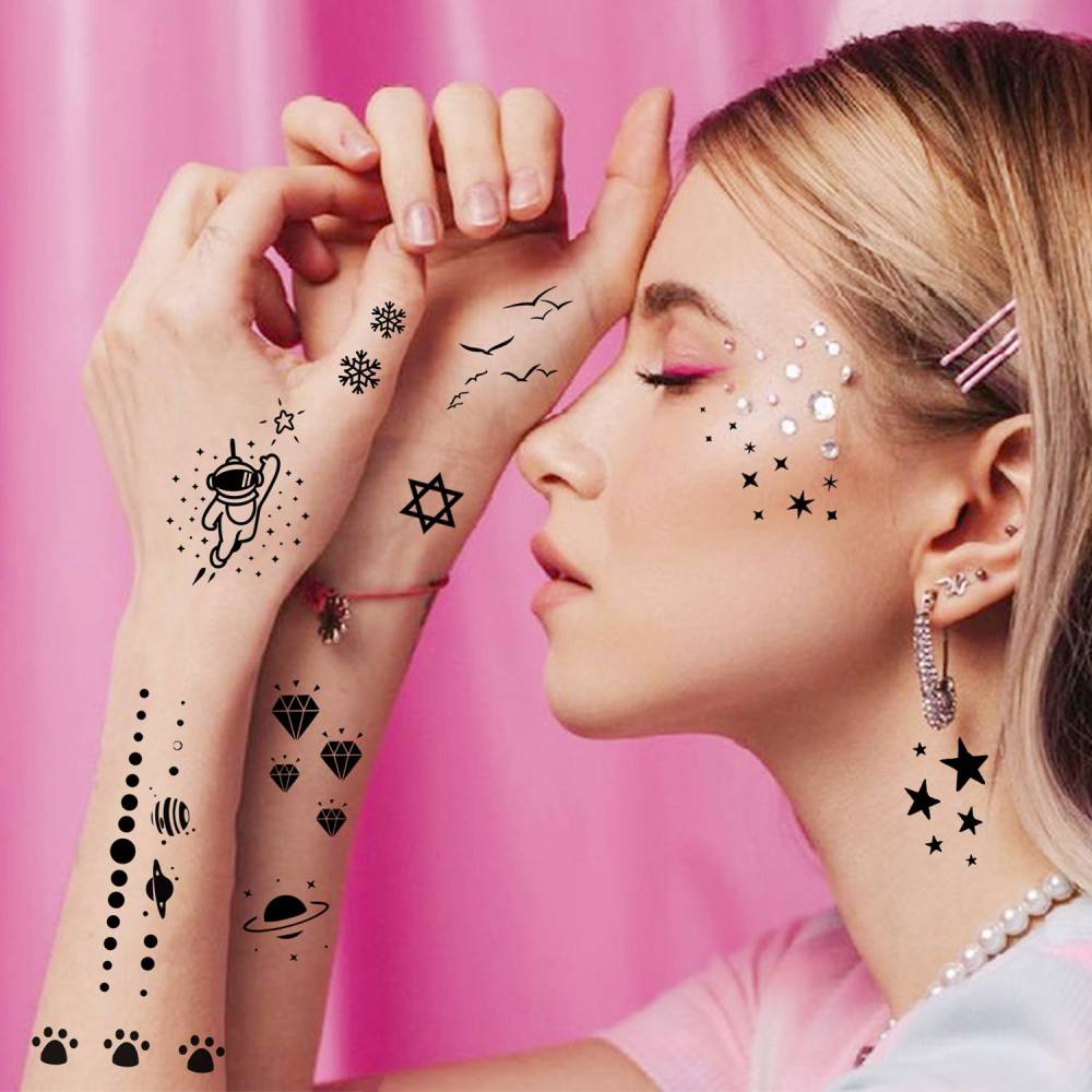 15 Sheets abstract dino symbol Temporary Tattoos For Women Men Adults Hands Finger Foot Neck Clavicle Shank Arm Body Art Makeup, Semi Permanent Temp Fake Tattoo Stickers Waterproof Long Lasting Realistic Tatoos For Festival Party Accessory