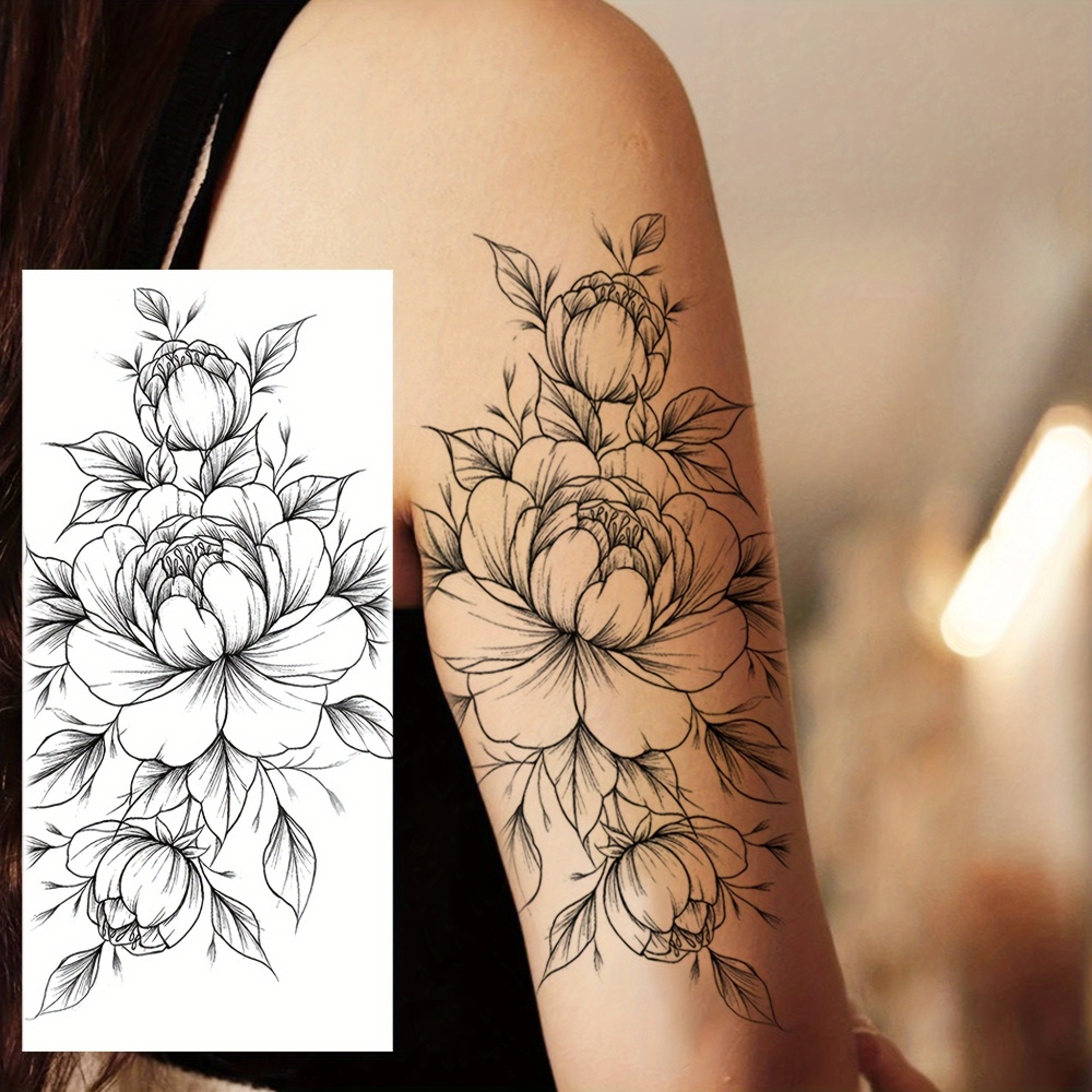 8 Sheets Snake Rose Flowers Temporary Tattoos For Women Men Adults Hands Finger Foot Neck Clavicle Shank Arm Body Art Makeup, Semi Permanent Temp Fake Tattoo Stickers Waterproof Long Lasting Realistic Tatoos For Festival Party Accessory