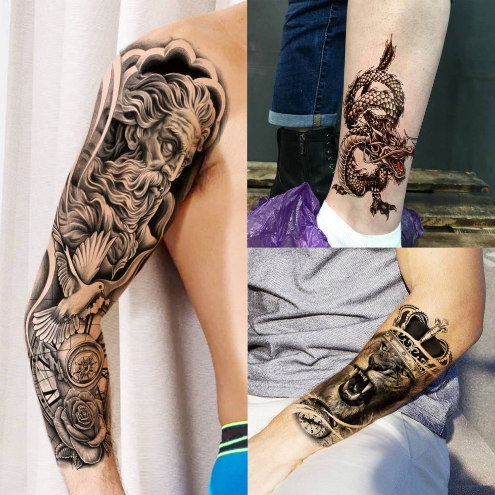 20 Sheets Full Arm Zeus Temporary Tattoos For Women Men Adults Hands Finger Foot Neck Clavicle Legs Thigh Arm Body Art Makeup, Semi Permanent Temp Fake Tattoo Stickers Waterproof Long Lasting Realistic Tatoos For Festival Party Accessory
