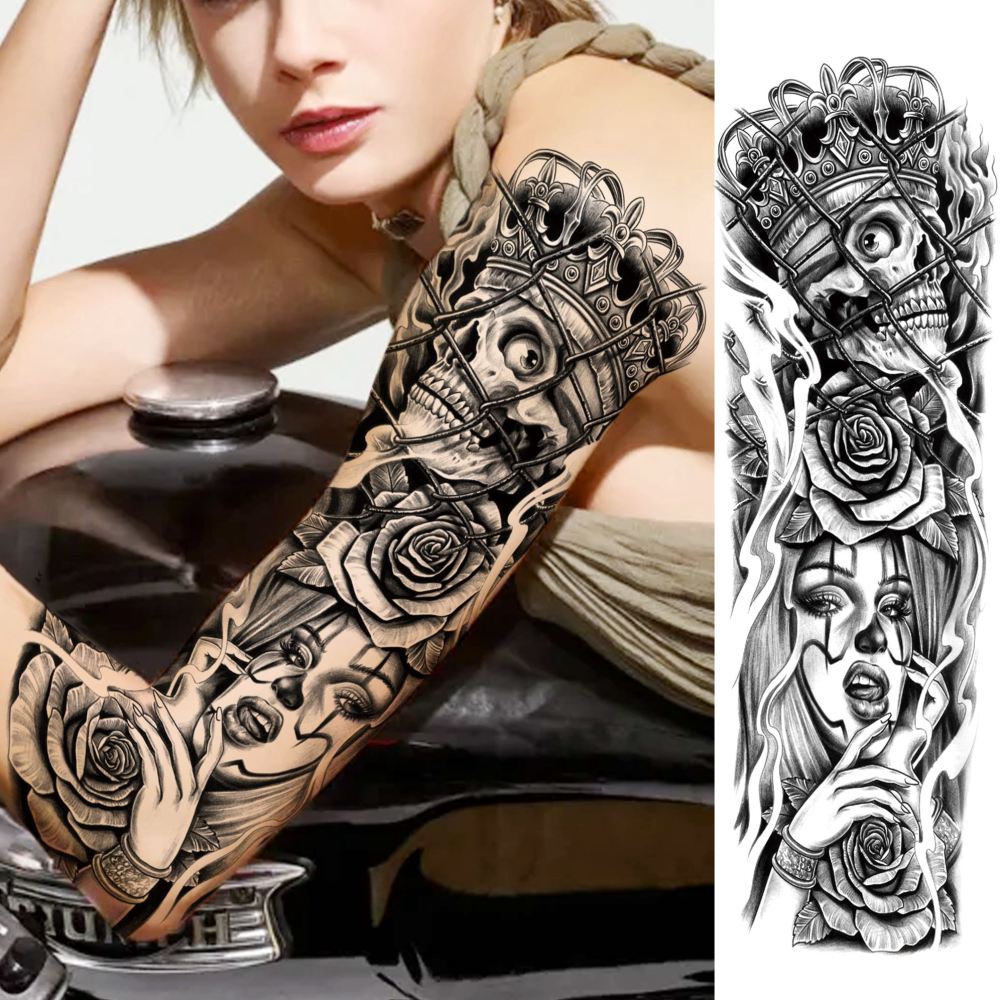 20 Sheets Full Arm Sleeve Wolf Temporary Tattoos For Women Men Adults Hands Finger Foot Neck Clavicle Legs Thigh Arm Body Art Makeup, Semi Permanent Temp Fake Tattoo Stickers Waterproof Long Lasting Realistic Tatoos For Festival Party Accessory