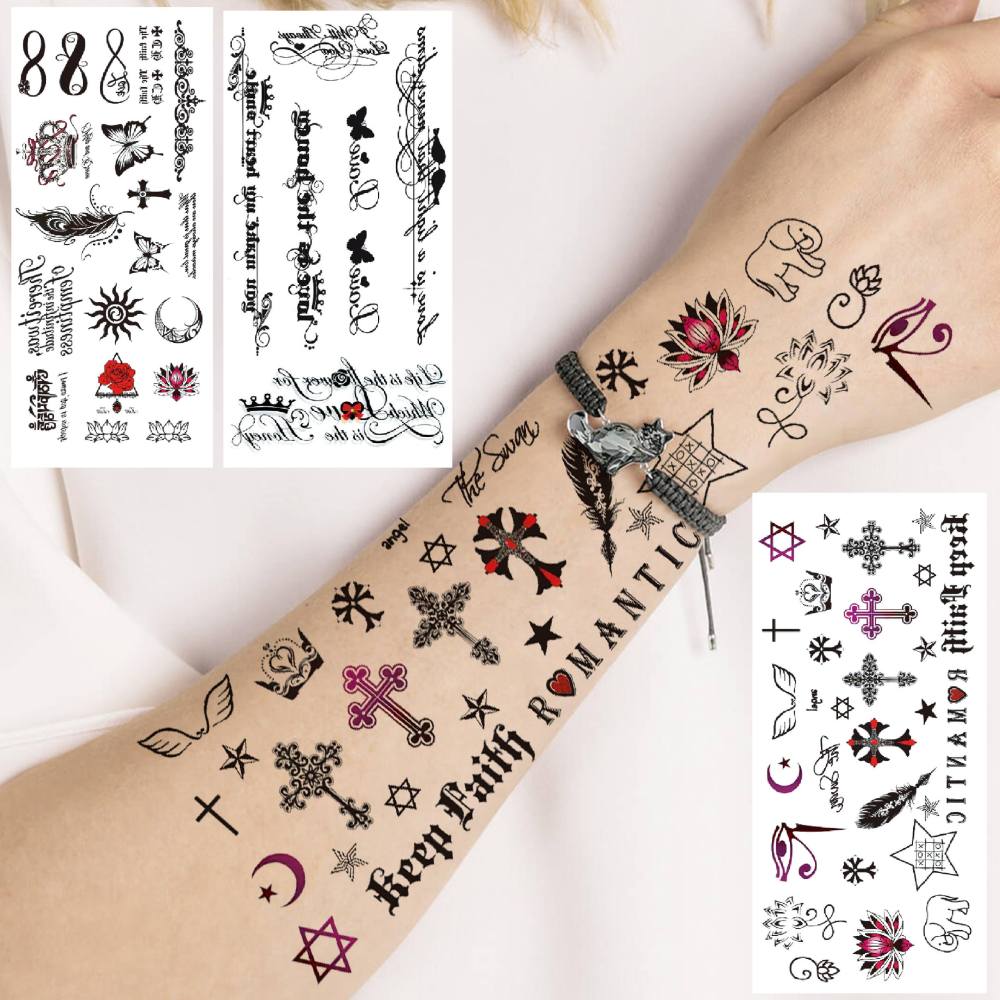 12 Sheets Letter Words Quote Temporary Tattoos For Women Men Adults Hands Finger Foot Neck Clavicle Shank Arm Body Art Makeup, Semi Permanent Temp Fake Tattoo Stickers Waterproof Long Lasting Realistic Tatoos For Festival Party Accessory