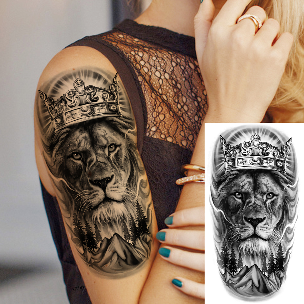 8 Sheets Wolf TIger Lion Temporary Tattoos For Women Men Adults Hands Finger Foot Neck Clavicle Shank Arm Body Art Makeup, Semi Permanent Temp Fake Tattoo Stickers Waterproof Long Lasting Realistic Tatoos For Festival Party Accessory