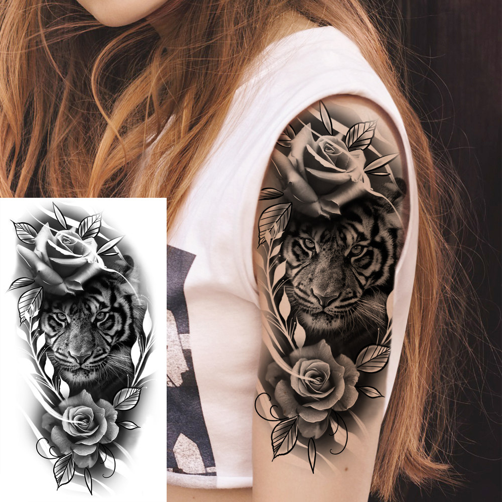 10 Sheets Lion Tiger Temporary Tattoos For Women Men Adults Hands Finger Foot Neck Clavicle Shank Arm Body Art Makeup, Semi Permanent Temp Fake Tattoo Stickers Waterproof Long Lasting Realistic Tatoos For Festival Party Accessory