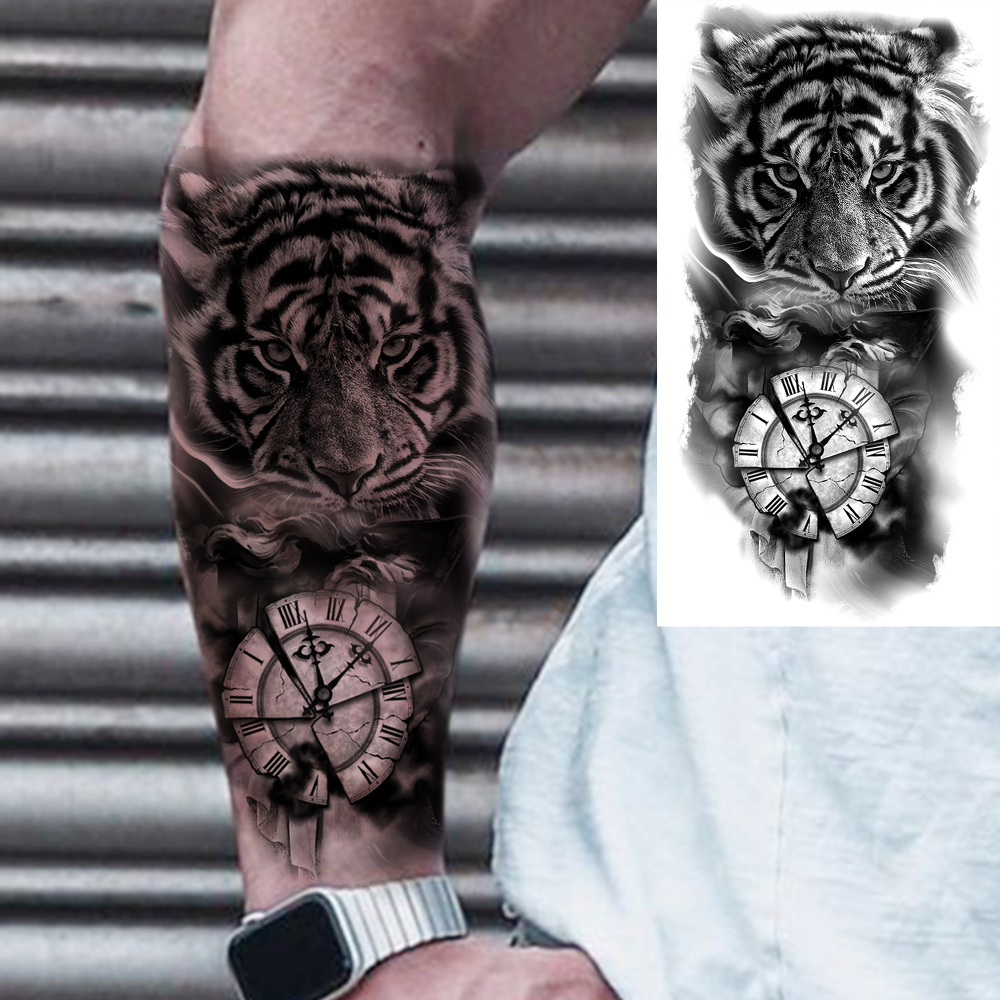 8 Sheets Tiger Temporary Tattoos For Women Men Adults Hands Finger Foot Neck Clavicle Shank Arm Body Art Makeup, Semi Permanent Temp Fake Tattoo Stickers Waterproof Long Lasting Realistic Tatoos For Festival Party Accessory