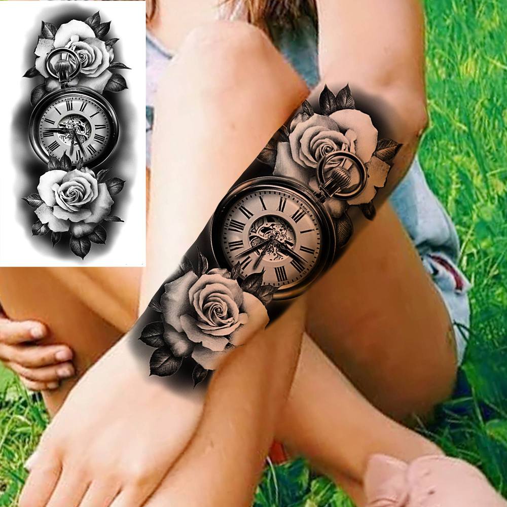 8 Sheets Flower Rose Temporary Tattoos For Women Men Adults Hands Finger Foot Neck Clavicle Shank Arm Body Art Makeup, Semi Permanent Temp Fake Tattoo Stickers Waterproof Long Lasting Realistic Tatoos For Festival Party Accessory