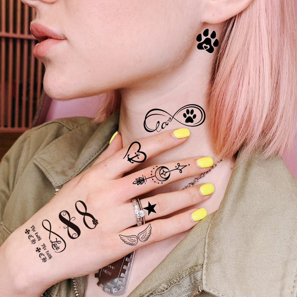 15 Sheets Infinity symbol Temporary Tattoos For Women Men Adults Hands Finger Foot Neck Clavicle Shank Arm Body Art Makeup, Semi Permanent Temp Fake Tattoo Stickers Waterproof Long Lasting Realistic Tatoos For Festival Party Accessory