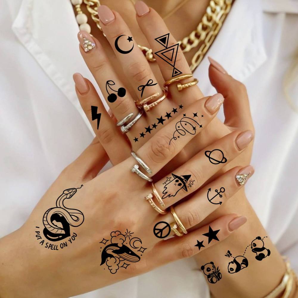 15 Sheets abstract dino symbol Temporary Tattoos For Women Men Adults Hands Finger Foot Neck Clavicle Shank Arm Body Art Makeup, Semi Permanent Temp Fake Tattoo Stickers Waterproof Long Lasting Realistic Tatoos For Festival Party Accessory