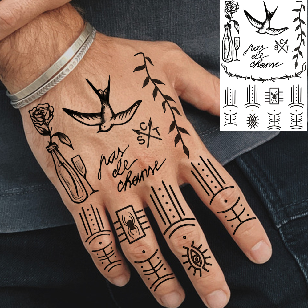 1 Sheet Birds Temporary Tattoos For Women Men Adults Hands Finger Foot Neck Clavicle Waist Legs Thigh Ankles Forearm Shank Arm Body Art Makeup, Semi-Permanent Temp Fake Tattoo Stickers Waterproof Long Lasting Realistic Tatoos For Festival Party Accessory