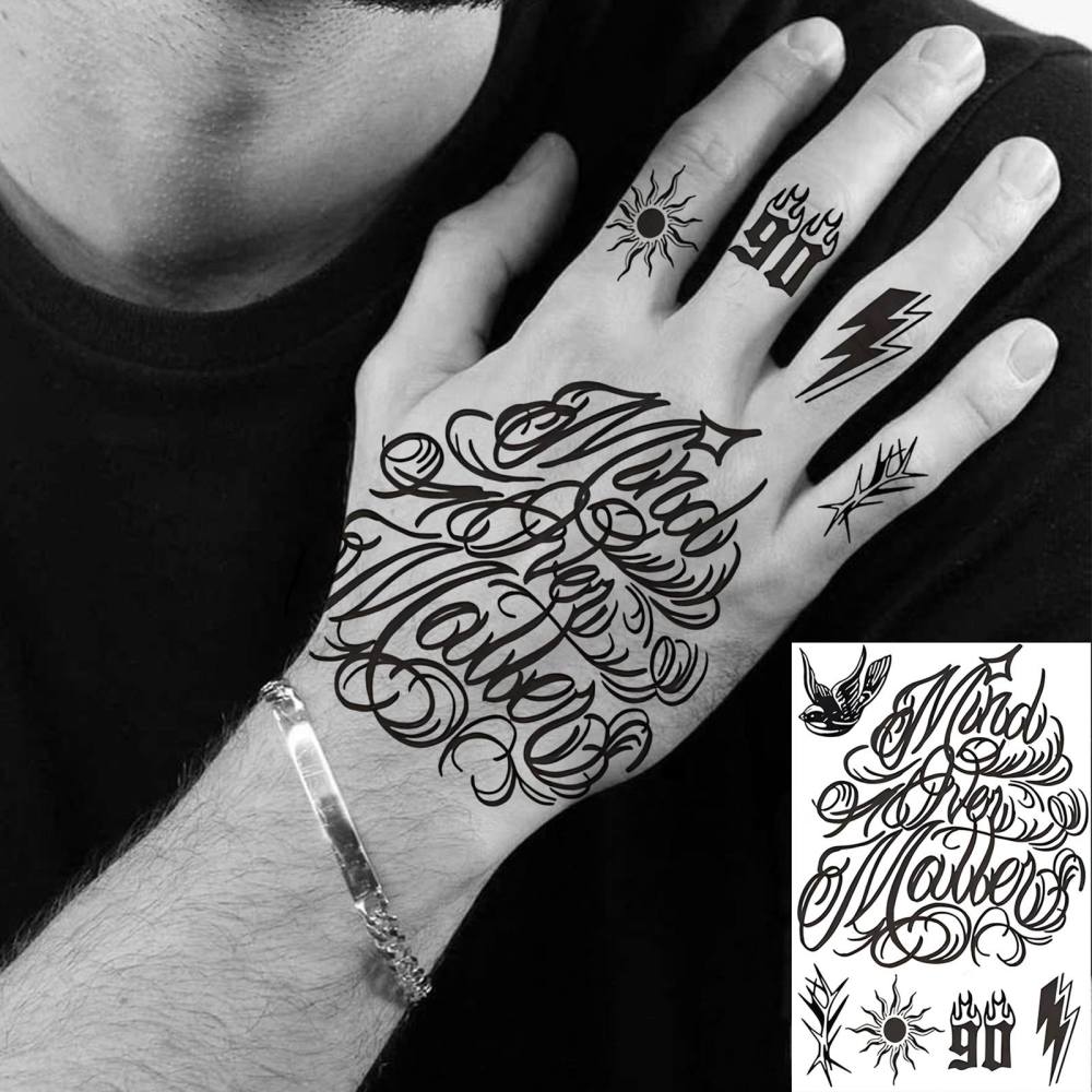 1 Sheet Old School Temporary Tattoos For Women Men Adults Hands Finger Foot Neck Clavicle Waist Legs Thigh Ankles Forearm Shank Arm Body Art Makeup, Semi-Permanent Temp Fake Tattoo Stickers Waterproof Long Lasting Realistic Tatoos For Festival Party Acces
