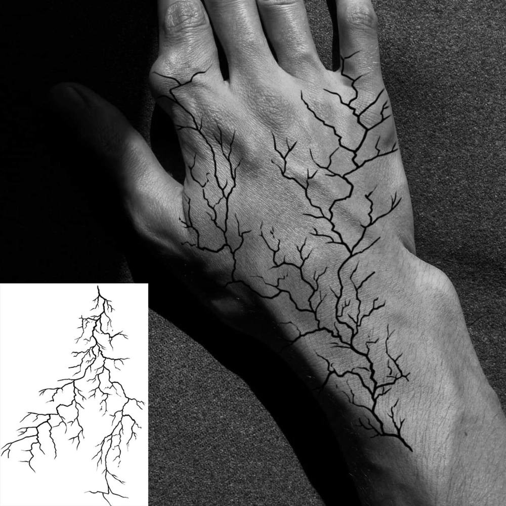 1 Sheet lightning Temporary Tattoos For Women Men Adults Hands Finger Foot Neck Clavicle Legs Thigh Forearm Shank Arm Body Art Makeup, Semi Permanent Temp Fake Tattoo Stickers Waterproof Long Lasting Realistic Tatoos For Festival Party Accessory