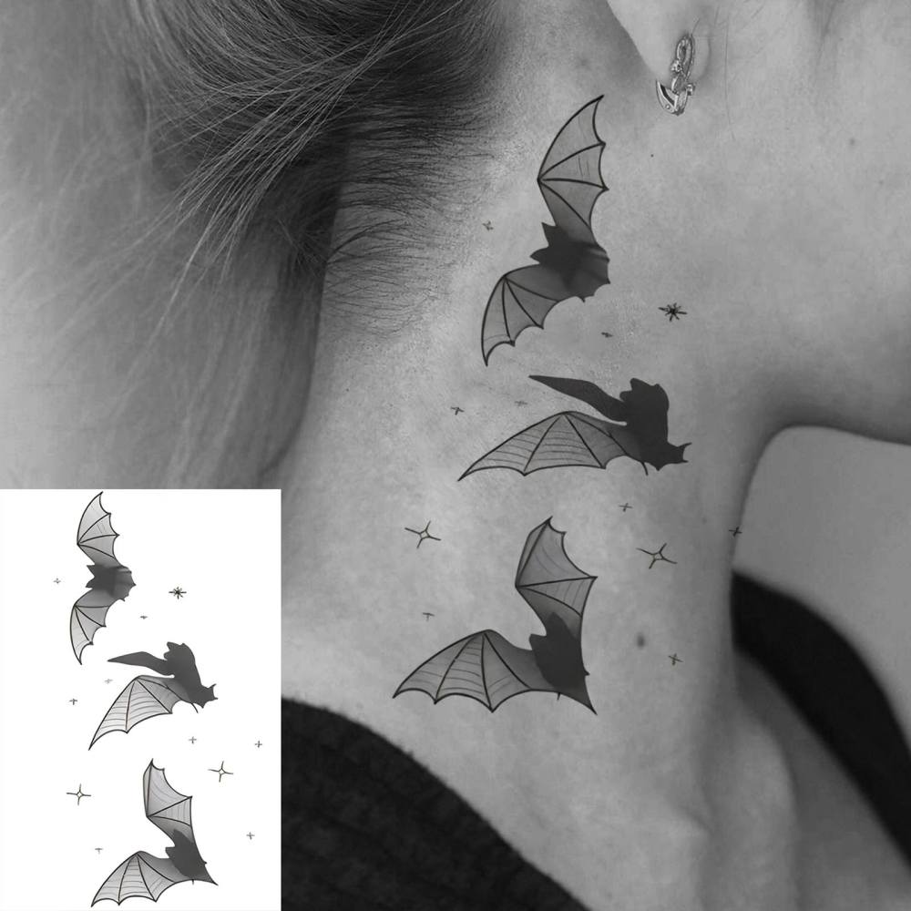 1 Sheet Bat Temporary Tattoos For Women Men Adults Hands Finger Foot Neck Clavicle Legs Thigh Forearm Shank Arm Body Art Makeup, Semi Permanent Temp Fake Tattoo Stickers Waterproof Long Lasting Realistic Tatoos For Festival Party Accessory