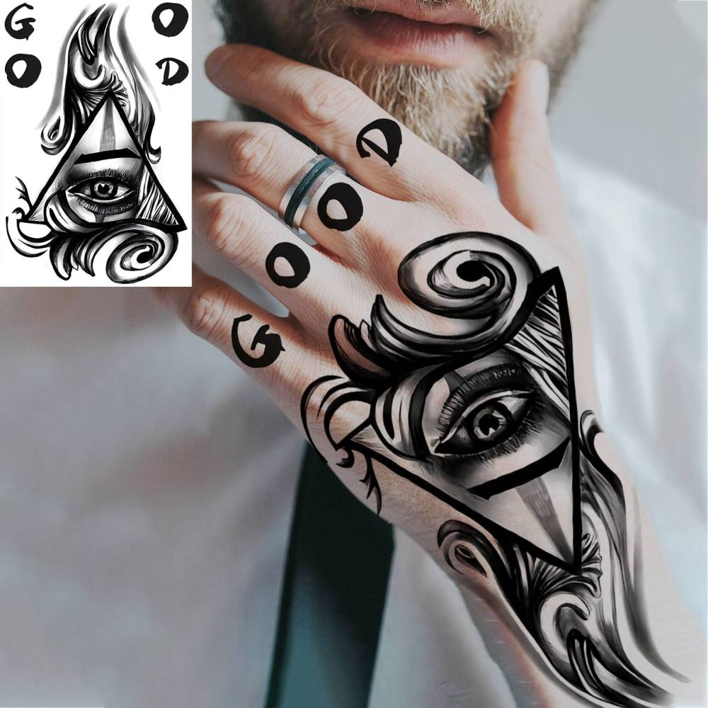 1 Sheet Pray Eye Temporary Tattoos For Women Men Adults Hands Finger Foot Neck Clavicle Legs Thigh Forearm Shank Arm Body Art Makeup, Semi Permanent Temp Fake Tattoo Stickers Waterproof Long Lasting Realistic Tatoos For Festival Party Accessory