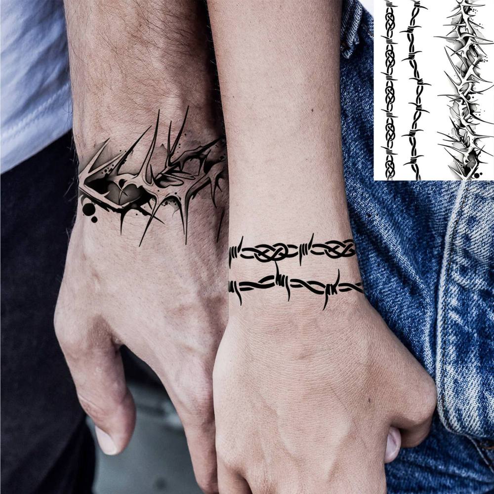1 Sheet barbed wire Temporary Tattoos For Women Men Adults Hands Finger Foot Neck Clavicle Legs Thigh Forearm Shank Arm Body Art Makeup, Semi Permanent Temp Fake Tattoo Stickers Waterproof Long Lasting Realistic Tatoos For Festival Party Accessory