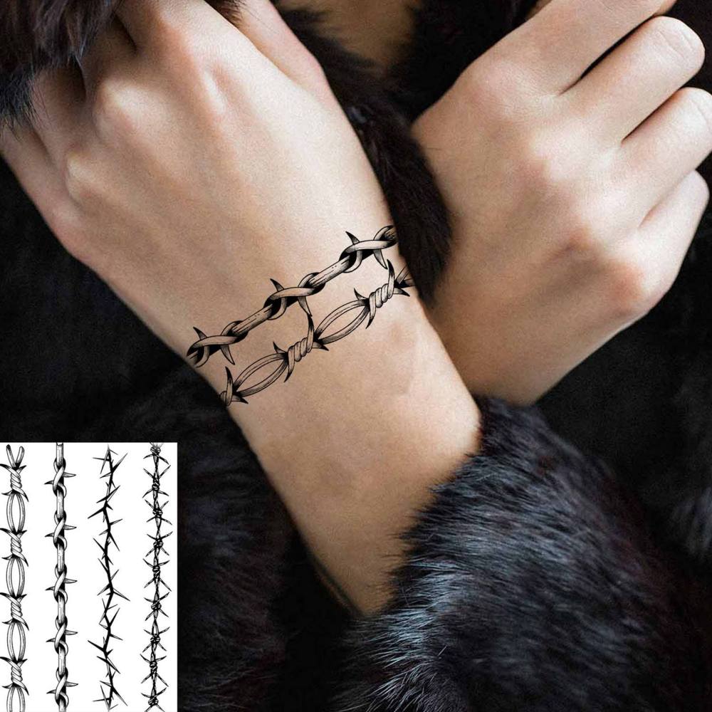 1 Sheet barbed wire Temporary Tattoos For Women Men Adults Hands Finger Foot Neck Clavicle Legs Thigh Forearm Shank Arm Body Art Makeup, Semi Permanent Temp Fake Tattoo Stickers Waterproof Long Lasting Realistic Tatoos For Festival Party Accessory