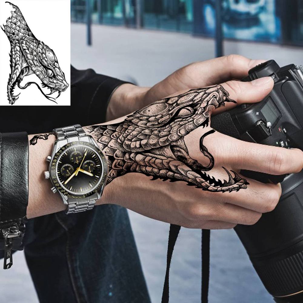 1 Sheet cobra Snake Temporary Tattoos For Women Men Adults Hands Finger Foot Neck Clavicle Legs Thigh Forearm Shank Arm Body Art Makeup, Semi Permanent Temp Fake Tattoo Stickers Waterproof Long Lasting Realistic Tatoos For Festival Party Accessory