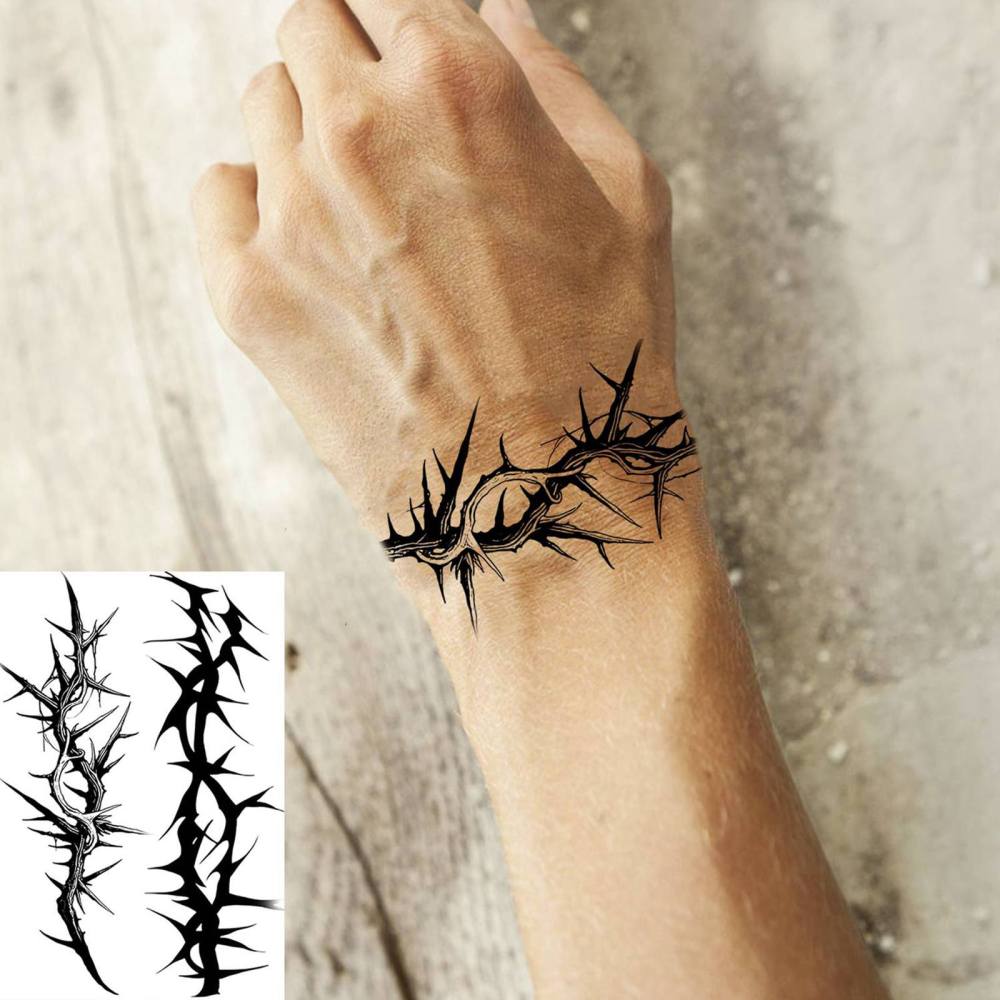 1 Sheet barbed wire Temporary Tattoos For Women Men Adults Hands Finger Foot Neck Clavicle Legs Thigh Forearm Shank Arm Body Art Makeup, Semi Permanent Temp Fake Tattoo Stickers Waterproof Long Lasting Realistic Tatoos For Festival Party Accessory