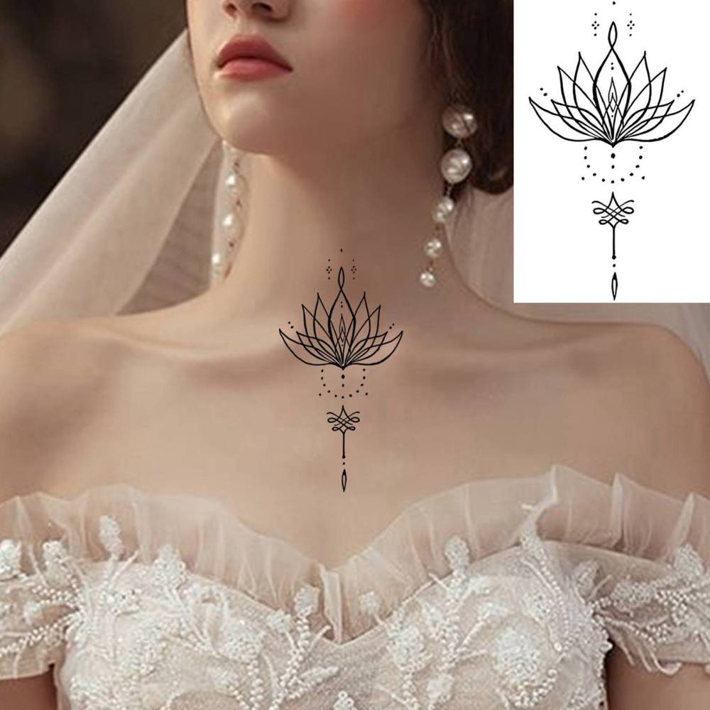 1 Sheet Lotus Temporary Tattoos For Women Men Adults Hands Finger Foot Neck Clavicle Legs Thigh Forearm Shank Arm Body Art Makeup, Semi Permanent Temp Fake Tattoo Stickers Waterproof Long Lasting Realistic Tatoos For Festival Party Accessory