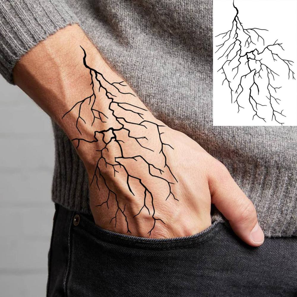 1 Sheet lightningTemporary Tattoos For Women Men Adults Hands Finger Foot Neck Clavicle Legs Thigh Forearm Shank Arm Body Art Makeup, Semi Permanent Temp Fake Tattoo Stickers Waterproof Long Lasting Realistic Tatoos For Festival Party Accessory
