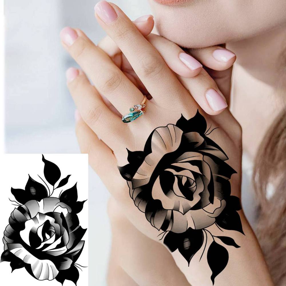 1 Sheet Rose Flower Temporary Tattoos For Women Men Adults Hands Finger Foot Neck Clavicle Legs Thigh Forearm Shank Arm Body Art Makeup, Semi Permanent Temp Fake Tattoo Stickers Waterproof Long Lasting Realistic Tatoos For Festival Party Accessory
