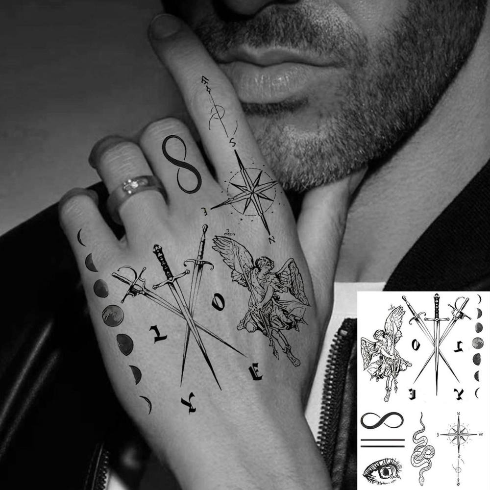 1 Sheet Tribal Temporary Tattoos For Women Men Adults Hands Finger Foot Neck Clavicle Legs Thigh Forearm Shank Arm Body Art Makeup, Semi Permanent Temp Fake Tattoo Stickers Waterproof Long Lasting Realistic Tatoos For Festival Party Accessory