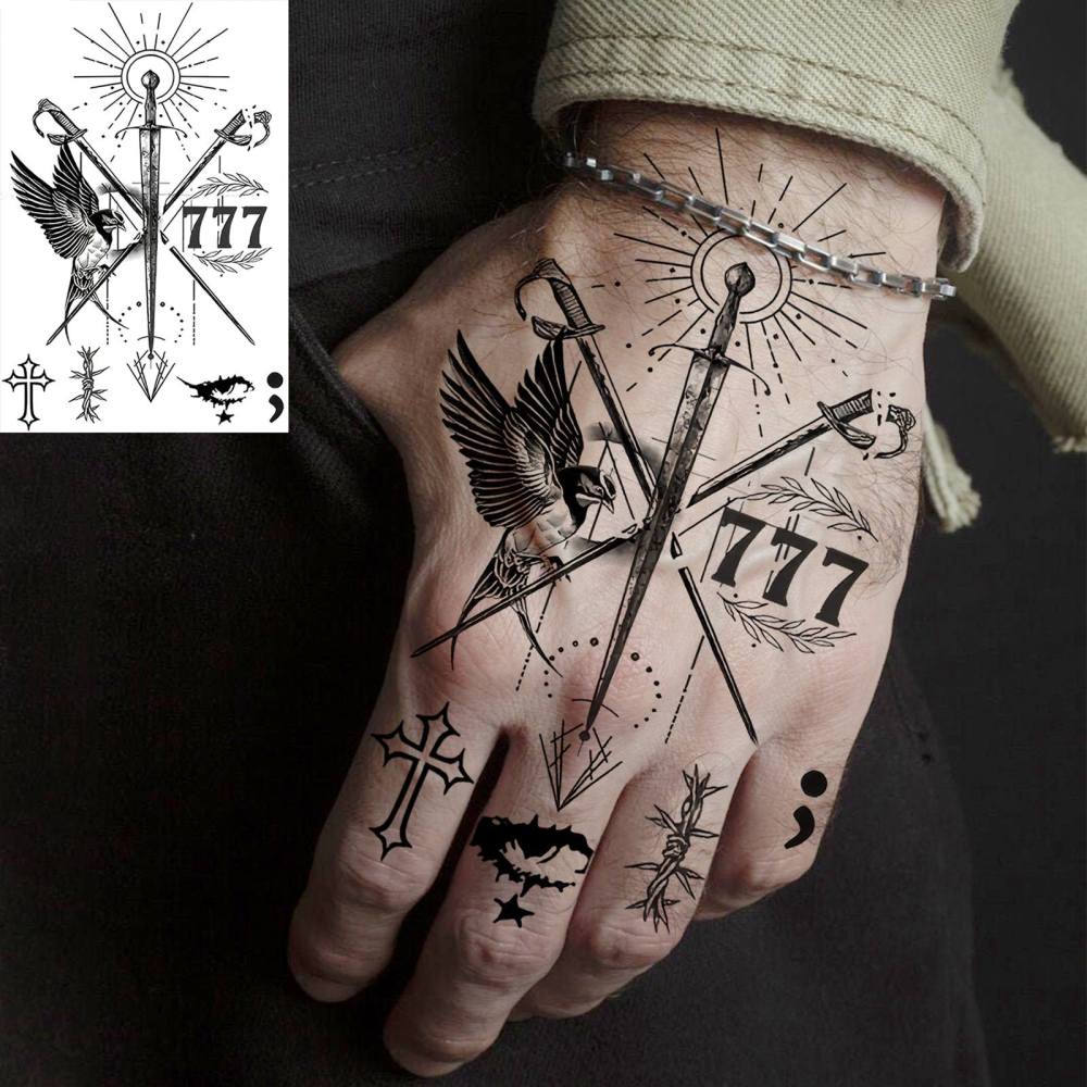1 Sheet Tribal Temporary Tattoos For Women Men Adults Hands Finger Foot Neck Clavicle Legs Thigh Forearm Shank Arm Body Art Makeup, Semi Permanent Temp Fake Tattoo Stickers Waterproof Long Lasting Realistic Tatoos For Festival Party Accessory