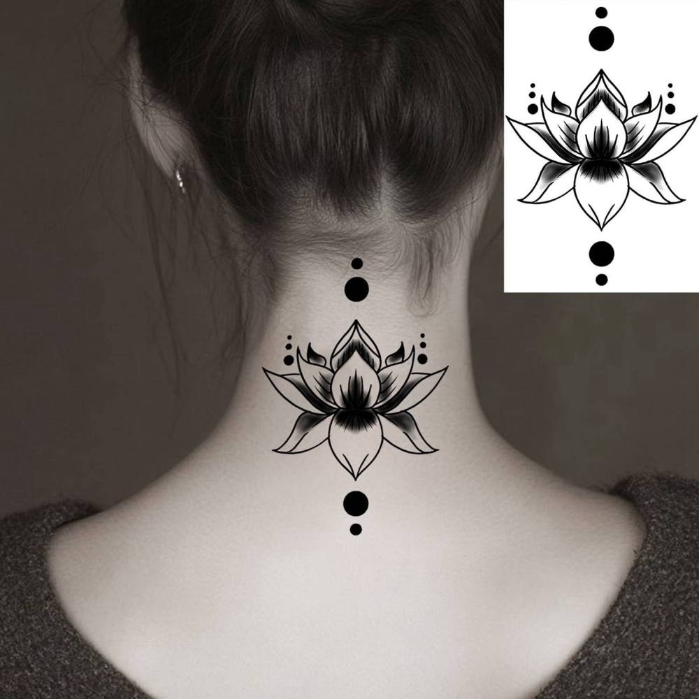 1 Sheet Lotus Temporary Tattoos For Women Men Adults Hands Finger Foot Neck Clavicle Legs Thigh Forearm Shank Arm Body Art Makeup, Semi Permanent Temp Fake Tattoo Stickers Waterproof Long Lasting Realistic Tatoos For Festival Party Accessory