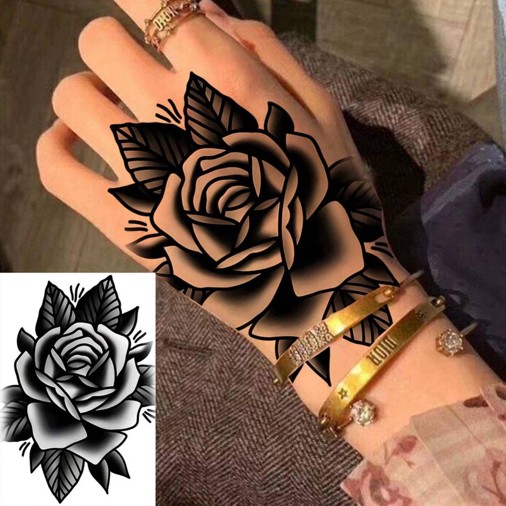 1 Sheet Rose Temporary Tattoos For Women Men Adults Hands Finger Foot Neck Clavicle Legs Thigh Forearm Shank Arm Body Art Makeup, Semi Permanent Temp Fake Tattoo Stickers Waterproof Long Lasting Realistic Tatoos For Festival Party Accessory