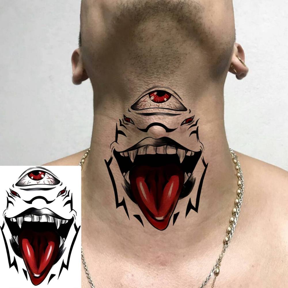 1 Sheet Halloween Smile Temporary Tattoos For Women Men Adults Hands Finger Foot Neck Clavicle Legs Thigh Forearm Shank Arm Body Art Makeup, Semi Permanent Temp Fake Tattoo Stickers Waterproof Long Lasting Realistic Tatoos For Festival Party Accessory