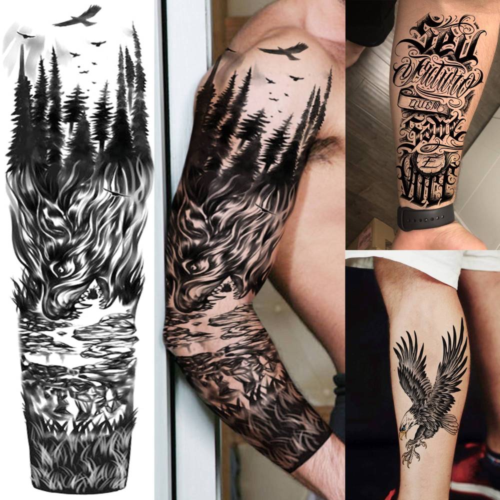 20 Sheets Full Arm Zeus Temporary Tattoos For Women Men Adults Hands Finger Foot Neck Clavicle Legs Thigh Arm Body Art Makeup, Semi Permanent Temp Fake Tattoo Stickers Waterproof Long Lasting Realistic Tatoos For Festival Party Accessory