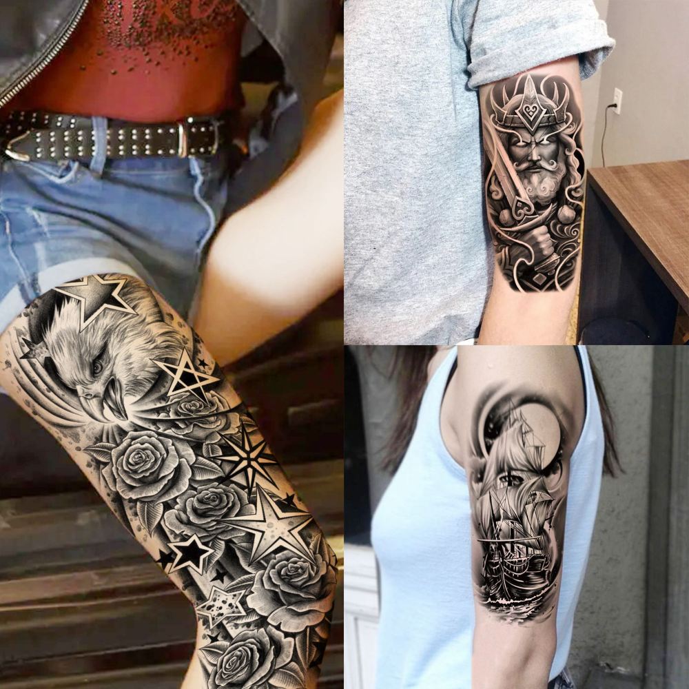 20 Sheets Full Arm Sleeve Wolf Temporary Tattoos For Women Men Adults Hands Finger Foot Neck Clavicle Legs Thigh Arm Body Art Makeup, Semi Permanent Temp Fake Tattoo Stickers Waterproof Long Lasting Realistic Tatoos For Festival Party Accessory