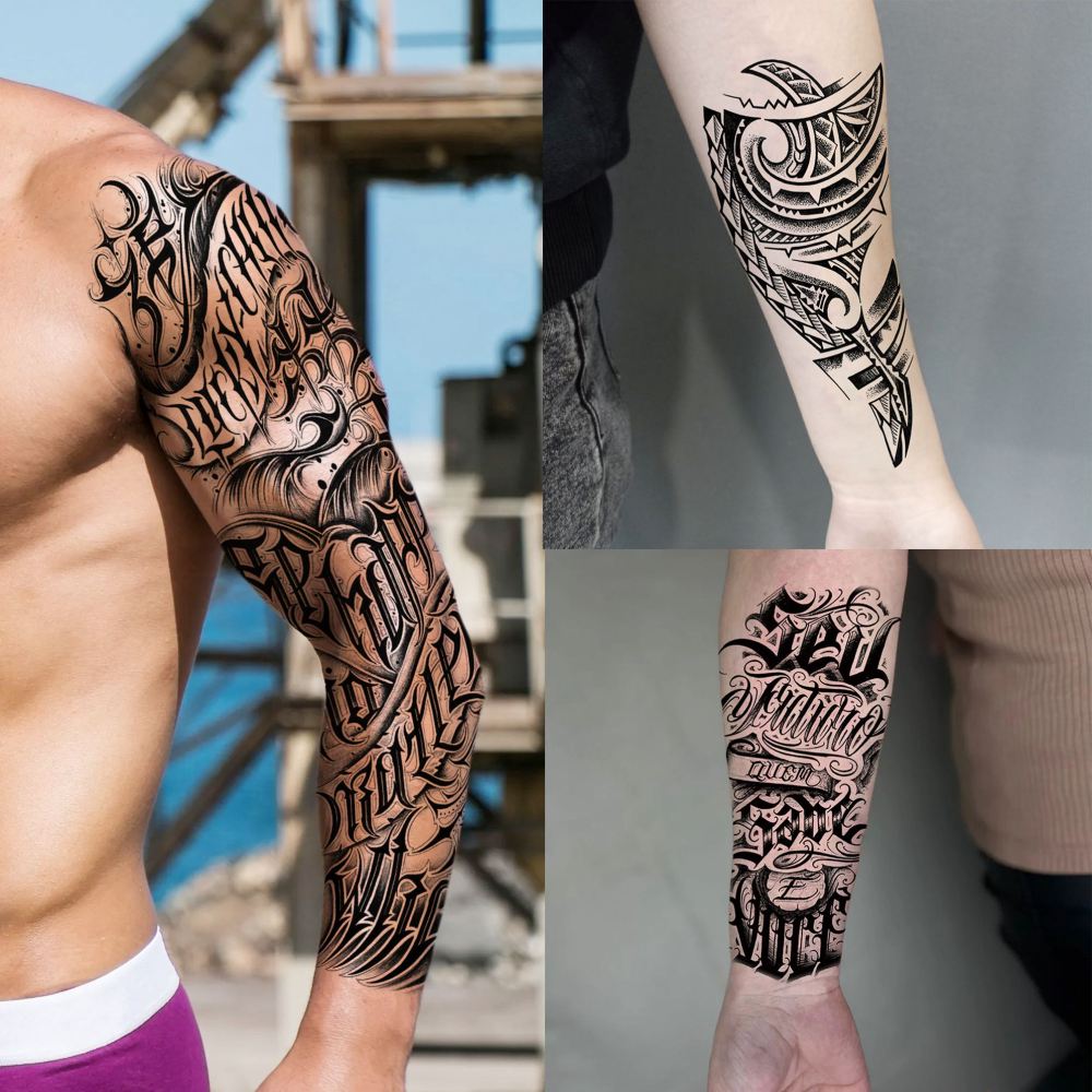 20 Sheets Full Arm Sleeve Maori Temporary Tattoos For Women Men Adults Hands Finger Foot Neck Clavicle Legs Thigh Arm Body Art Makeup, Semi Permanent Temp Fake Tattoo Stickers Waterproof Long Lasting Realistic Tatoos For Festival Party Accessory