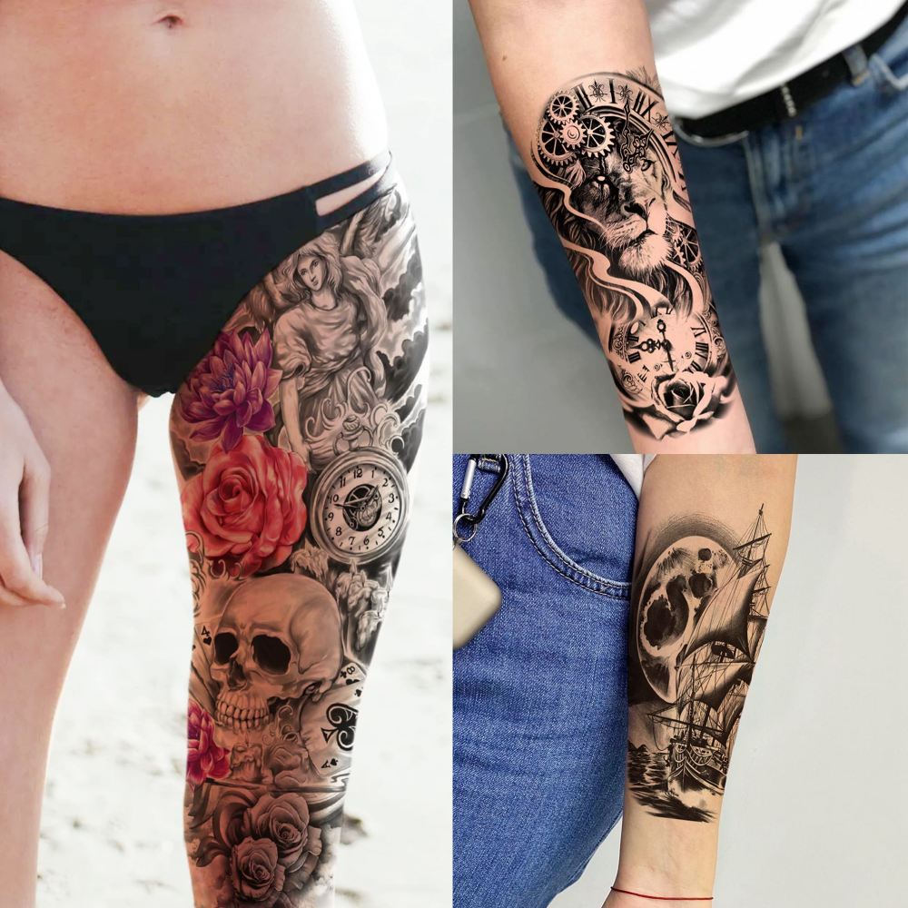 20 Sheets Full Arm Sleeve Nun Temporary Tattoos For Women Men Adults Hands Finger Foot Neck Clavicle Legs Thigh Arm Body Art Makeup, Semi Permanent Temp Fake Tattoo Stickers Waterproof Long Lasting Realistic Tatoos For Festival Party Accessory
